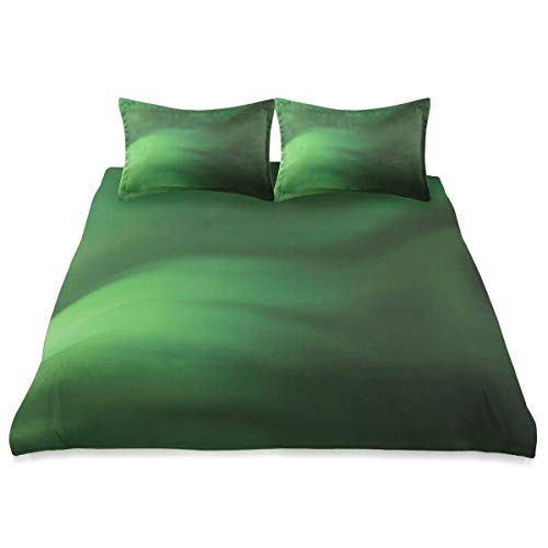 Funda Nórdica, Patrón Abstracto con Onda de Color en Tonos Verdes y Efecto Ombre, Juego de Cama de Microfibra de 3 Piezas Ultra Suavidad Cómodo Diseño Moderno