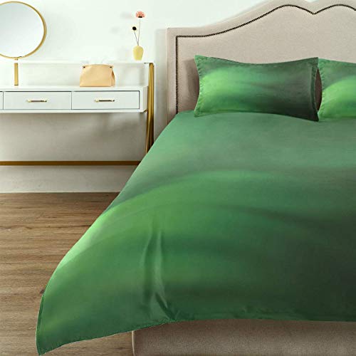 Funda Nórdica, Patrón Abstracto con Onda de Color en Tonos Verdes y Efecto Ombre, Juego de Cama de Microfibra de 3 Piezas Ultra Suavidad Cómodo Diseño Moderno
