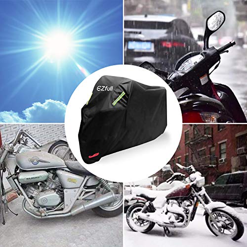 Funda para Moto EZfull 210D Oxford Funda Protector Cubierta de la Moto Impermeable A Prueba de UV Agujeros de Bloqueo 245 x 125 x 105 cm con Cubierta contra Viento Bolsa de Almacenaje, Negro