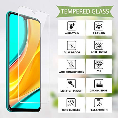 Funda para Xiaomi Redmi 9 con [2 Pack] Cristal Templado Protector de Pantalla, Suave TPU Transparente Gel Silicona Anti-caída Protectora Carcasa para Xiaomi Redmi 9 (6.53 Pulgadas)
