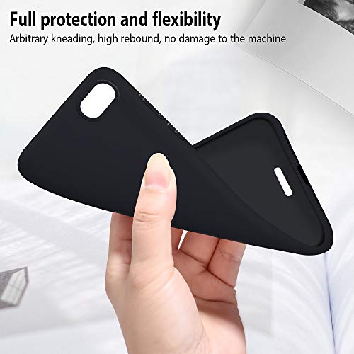 Funda Xiaomi Redmi 6A + Protector de Pantalla de Vidrio Templado, Carcasa Ultra Fino Suave Flexible Silicona Colores del Caramelo Protectora Caso Anti-rasguños Back Case - Negro