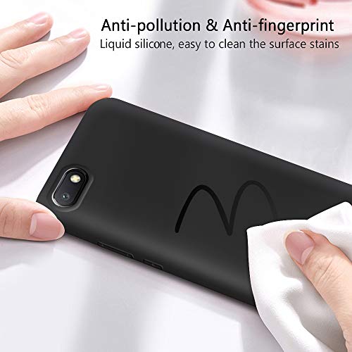 Funda Xiaomi Redmi 6A + Protector de Pantalla de Vidrio Templado, Carcasa Ultra Fino Suave Flexible Silicona Colores del Caramelo Protectora Caso Anti-rasguños Back Case - Negro