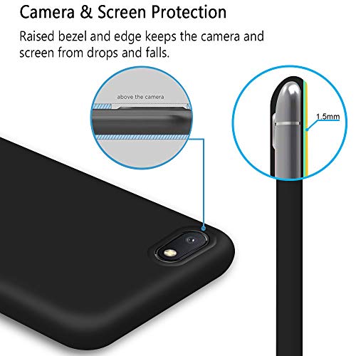 Funda Xiaomi Redmi 6A + Protector de Pantalla de Vidrio Templado, Carcasa Ultra Fino Suave Flexible Silicona Colores del Caramelo Protectora Caso Anti-rasguños Back Case - Negro