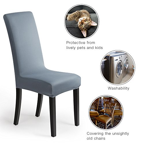 Fundas para sillas Pack de 6 Fundas sillas Comedor Fundas elásticas, Cubiertas para sillas,bielástico Extraíble Funda, Muy fácil de Limpiar, Duradera (Paquete de 6, Niebla-Azul)