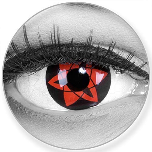 Funnylens Sharingan Lentillas Sasukes Mangekyu Anime Manga Rojo Negro Lentes de contacto suaves sin graduación Pack de 2 + Gratis Depósito - 12 Monatslinsen - para Halloween Carnaval Fasnacht