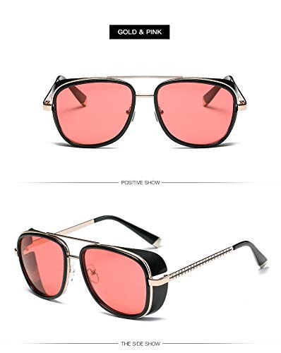 FUZHISI Gafas de Sol Metal Hombres Mujeres Gafas de Sol Revestimiento Gafas de Sol UV400, Rosa
