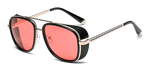 FUZHISI Gafas de Sol Metal Hombres Mujeres Gafas de Sol Revestimiento Gafas de Sol UV400, Rosa