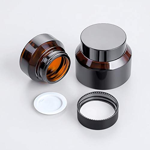 FWT Paquete de 5 Recargables envases cosméticos ámbar Ronda los tarros de Cristal, con revestimientos Interior y Negro Tapas vaciar contenedores de estética Crema Tarros (15ml / 30ml / 50ml)