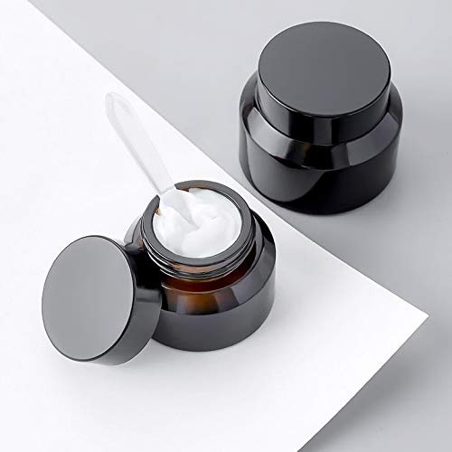 FWT Paquete de 5 Recargables envases cosméticos ámbar Ronda los tarros de Cristal, con revestimientos Interior y Negro Tapas vaciar contenedores de estética Crema Tarros (15ml / 30ml / 50ml)