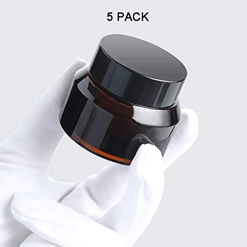 FWT Paquete de 5 Recargables envases cosméticos ámbar Ronda los tarros de Cristal, con revestimientos Interior y Negro Tapas vaciar contenedores de estética Crema Tarros (15ml / 30ml / 50ml)