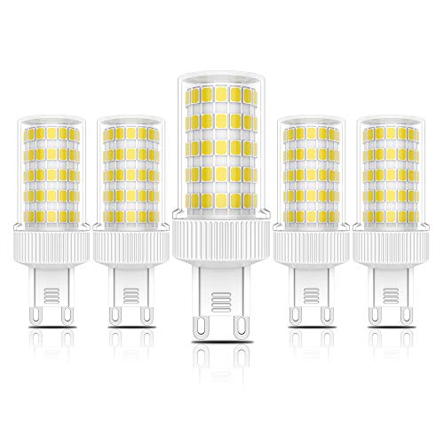 G9 10W Bombilla LED,Lámparas Halógenas Equivalentes a 90W, No Regulable,Luz Blanco Frio 6000K,900Lumen, 86x2835 LED SMD, AC220V -240V,Pack de 5 Unidades