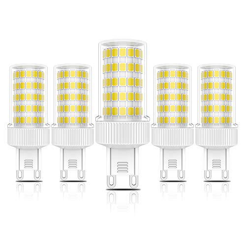 G9 10W Bombilla LED,Lámparas Halógenas Equivalentes a 90W, No Regulable,Luz Blanco Frio 6000K,900Lumen, 86x2835 LED SMD, AC220V -240V,Pack de 5 Unidades