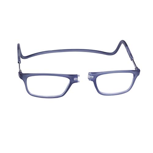 Gafas de Lectura Magnéticas Plegables para Hombre y Mujer +1.0 (45-49 años) Presbicia Vista Montura Regulable Colgar del Cuello y Cierre con Imán, Transparente Gris