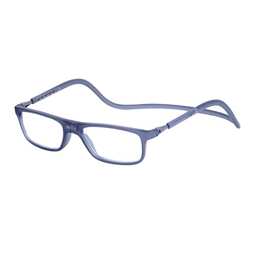 Gafas de Lectura Magnéticas Plegables para Hombre y Mujer +1.0 (45-49 años) Presbicia Vista Montura Regulable Colgar del Cuello y Cierre con Imán, Transparente Gris