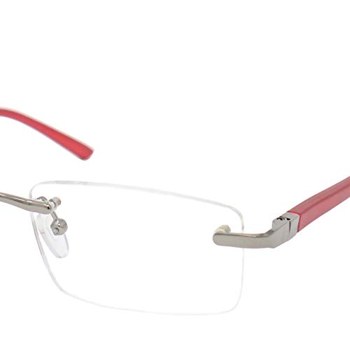 Gafas de Lectura Montura al Aire con Cristales Rectangulares, Funda GRATIS, Montura de Acero Inoxidable (Rojo), Gafas Para Leer de Hombre y Mujer,+1.0 Dioptrías