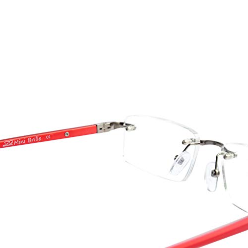 Gafas de Lectura Montura al Aire con Cristales Rectangulares, Funda GRATIS, Montura de Acero Inoxidable (Rojo), Gafas Para Leer de Hombre y Mujer,+1.0 Dioptrías