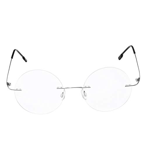 Gafas de lectura redondas sin montura Gafas de lectura ligeras de titanio Hombres Mujeres +1.75 Aumento