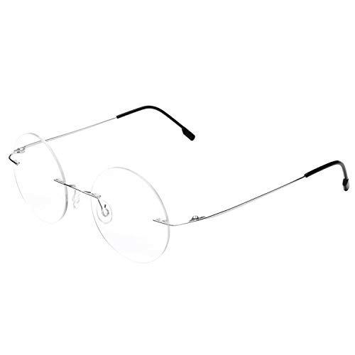 Gafas de lectura redondas sin montura Gafas de lectura ligeras de titanio Hombres Mujeres +1.75 Aumento