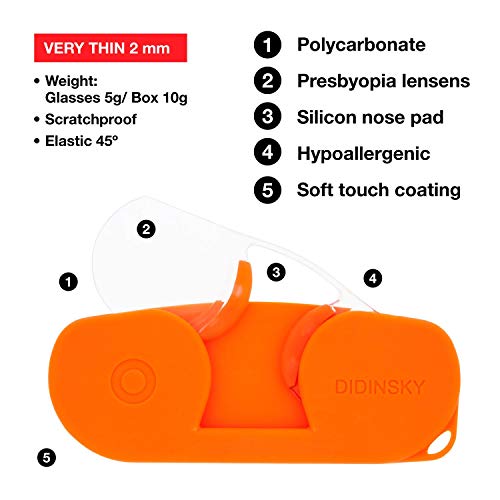 Gafas de lectura sin patillas graduadas para hombre y mujer transparentes. Gafas de presbicia para hombre y mujer retro o vintage para vista cansada. Carrot +2.0 – MIM