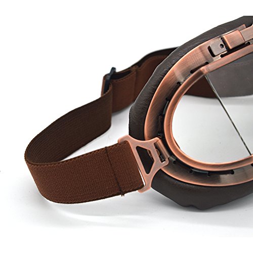 Gafas de Motocross, Steampunk Vintage Aviator Estilo Piloto Moto Cruiser Scooter Gafas Biker Racer Cruiser Touring Half Helmet Goggles (Copper, Clear)