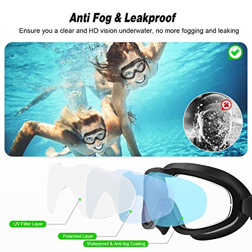 Gafas de Natación, Profesional Anti Niebla Sin Fugas Protección UV Marco grande Gafas para Nadar con Libre Clip de Nariz Enchufe de oído Gorro de baño para Hombres Mujeres Adultos Niños de la Juventud