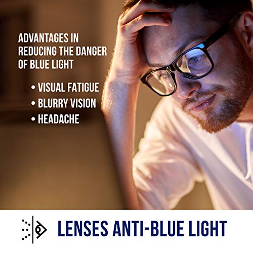 Gafas de Presbicia con Filtro Anti Luz Azul para Ordenador. Gafas Graduadas de Lectura para Hombre y Mujer con Cristales Anti-reflejantes. Indigo +2.0 – THYSSEN