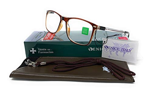Gafas de presbicia Hombre y Mujer Diseño en Colores: Azul, Rojo, Marrón y Negro. VENICE Coacher - Dioptrías: 1 a 3,5 (Marrón, 2,50)