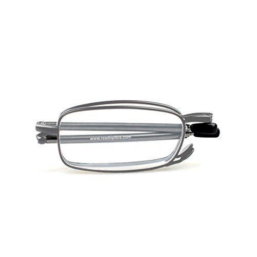 Gafas-Read Optics-de Lectura Vista Plegables de Hombre/Mujer Graduadas con Lentes Transparentes +2,00 Dioptrías (o desde +1,00 hasta +3,50). Funda Rígida, Patillas Telescópicas y Montura de Metal