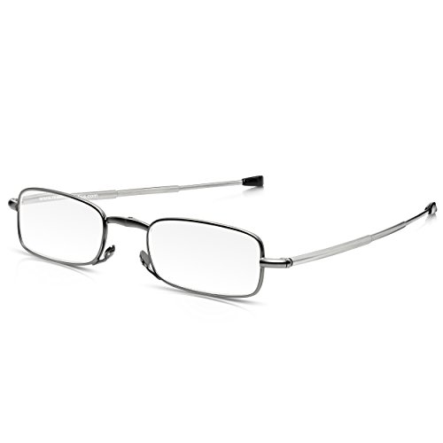 Gafas-Read Optics-de Lectura Vista Plegables de Hombre/Mujer Graduadas con Lentes Transparentes +2,00 Dioptrías (o desde +1,00 hasta +3,50). Funda Rígida, Patillas Telescópicas y Montura de Metal