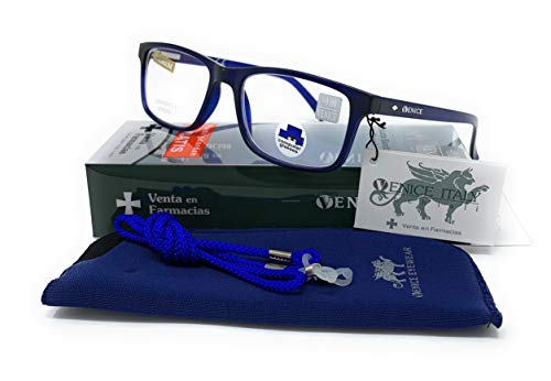 Gafas ver de cerca, lectura con Filtro Luz Azul, Ordenador Gaming Móvil, Protección Antifatiga - Venice Coti Dioptría (1-1,50-2 - 2,50-3 - 3,50) (Azul, Graduación +2,50)