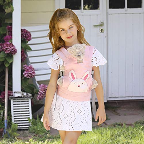GAGAKU Muñeca Transporte Doll Carrier Delantera y Trasera de Bebé de Algodón para Niños de Hasta 18 Meses - Rosa Conejo