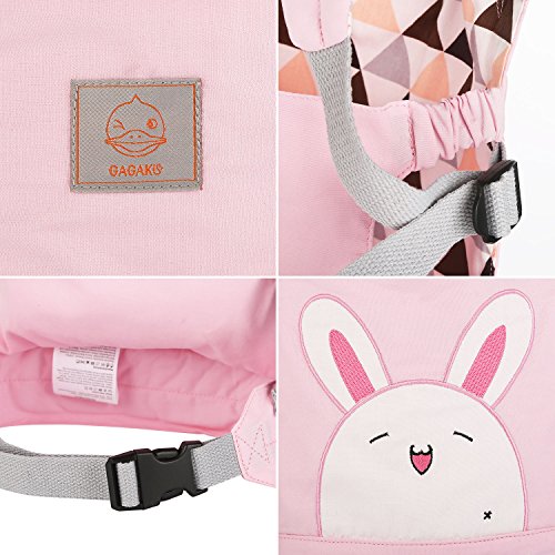 GAGAKU Muñeca Transporte Doll Carrier Delantera y Trasera de Bebé de Algodón para Niños de Hasta 18 Meses - Rosa Conejo