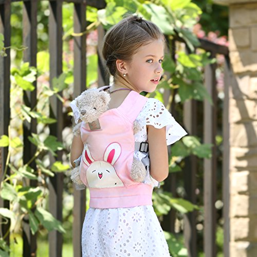 GAGAKU Muñeca Transporte Doll Carrier Delantera y Trasera de Bebé de Algodón para Niños de Hasta 18 Meses - Rosa Conejo