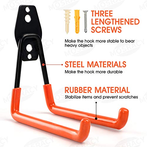 Gancho de Almacenamiento de Garaje - MOSRACY 10 PCS Antideslizante Ganchos de Acero Dobles Carga Máxima 30kg para Organizar Herramientas Eléctricas Escalera Escoba Pala Almacenamiento de Bicicletas