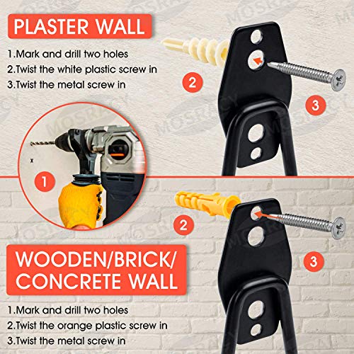 Gancho de Almacenamiento de Garaje - MOSRACY 10 PCS Antideslizante Ganchos de Acero Dobles Carga Máxima 30kg para Organizar Herramientas Eléctricas Escalera Escoba Pala Almacenamiento de Bicicletas