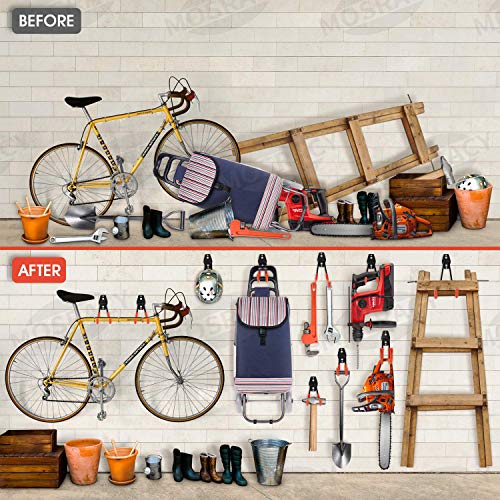 Gancho de Almacenamiento de Garaje - MOSRACY 10 PCS Antideslizante Ganchos de Acero Dobles Carga Máxima 30kg para Organizar Herramientas Eléctricas Escalera Escoba Pala Almacenamiento de Bicicletas