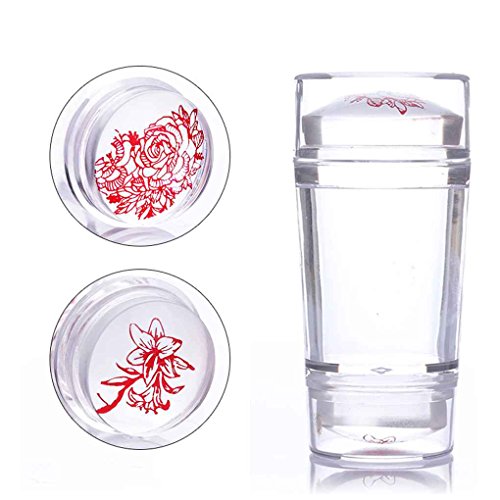 Gankmachine Sello Stamper Doble Clavo Cabeza silicón de la Jalea con rascador de uñas Transparente Verde Herramienta de Estampado manicura del Arte