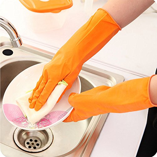 Gants en Caoutchouc, Amaoma Latex Gants de Nettoyage Gants Femme Durable Lavage en Plastique Pour Faire le Ménage, Hiver Ménage Gants de Lavage de Vaisselle, Orange