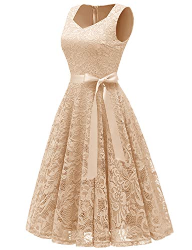 Gardenwed Elegante Una línea Sin Mangas Floral Encaje Corto Vestido De Fiesta Mujeres Cóctel Dama de Honor Fiesta Champán XL