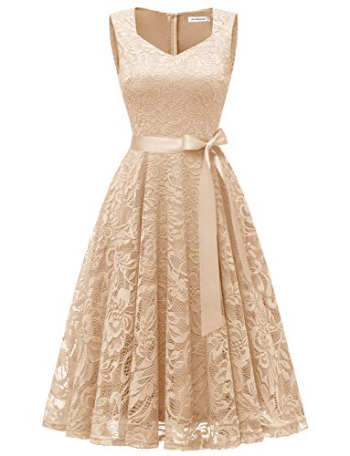 Gardenwed Elegante Una línea Sin Mangas Floral Encaje Corto Vestido De Fiesta Mujeres Cóctel Dama de Honor Fiesta Champán XL