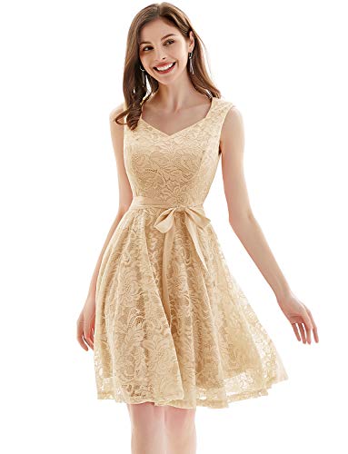 Gardenwed Elegante Una línea Sin Mangas Floral Encaje Corto Vestido De Fiesta Mujeres Cóctel Dama de Honor Fiesta Champán XL