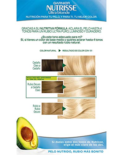 Garnier Nutrisse Creme Coloración Nutritiva Permanente, Tinte 100% Cobertura de Canas con Mascarilla Nutritiva de 4 Aceites - Tono 101 Rubio Platino Ceniza