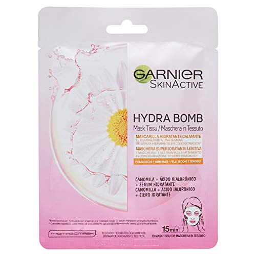 Garnier Skin Active Mascarilla de Tejido HydraBomb, Hidratante y Calmante, para Pieles Secas y Sensibles