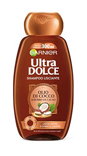 Garnier Ultra Dolce Shampoo de cacao y aceite de coco para cabello liso o alisadora de, sin parabeni, Extracto Natural, 300 ml, 3 paquetes de 2