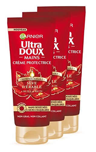 Garnier Ultra Doux crema protectora para manos pieles desséchées a micro-craquelures Savia de Erable/aceite de ricino 75 ml – Lote de 3