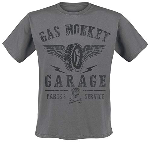 Gas Monkey Garage GMG Tyres Parts Service Camiseta, Gris (Charcoal), M para Hombre
