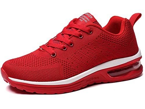 GAXmi Zapatillas Deportivas Mujer Zapatos de Malla Transpirables y Ligeros con Cordones y Cojín de Aire para Running Fitness Rojo 42 EU (Etiqueta 44)