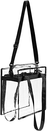 GDFS Bolsa de Asas Transparente Bolsa Transparente Bolsa de Aseo Grande Bolsa de Bandolera Transparente con Correa de Hombro Ajustable y Cierre de Cremallera, Negro - 1 Juego