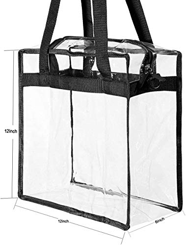 GDFS Bolsa de Asas Transparente Bolsa Transparente Bolsa de Aseo Grande Bolsa de Bandolera Transparente con Correa de Hombro Ajustable y Cierre de Cremallera, Negro - 1 Juego