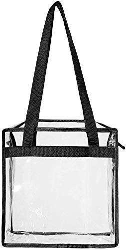 GDFS Bolsa de Asas Transparente Bolsa Transparente Bolsa de Aseo Grande Bolsa de Bandolera Transparente con Correa de Hombro Ajustable y Cierre de Cremallera, Negro - 1 Juego